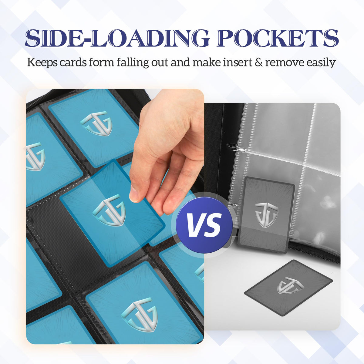 TCGUARD yellow pocket detail emphasizes clear polypropylene sleeves protecting cards from wear