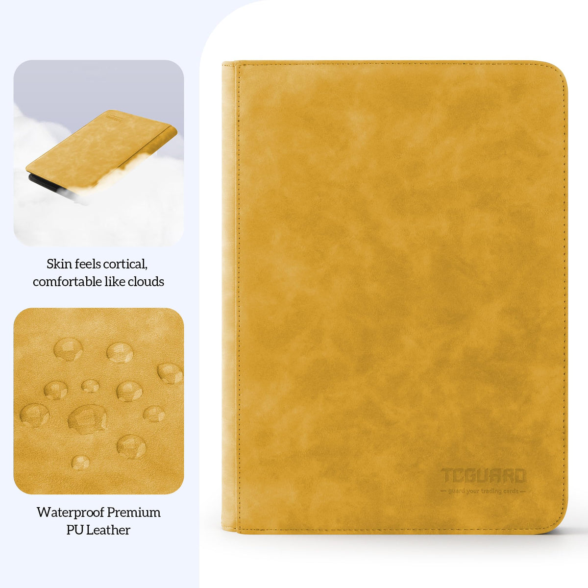 TCGUARD yellow zipper closure highlights secure portability for travel with 540-card capacity