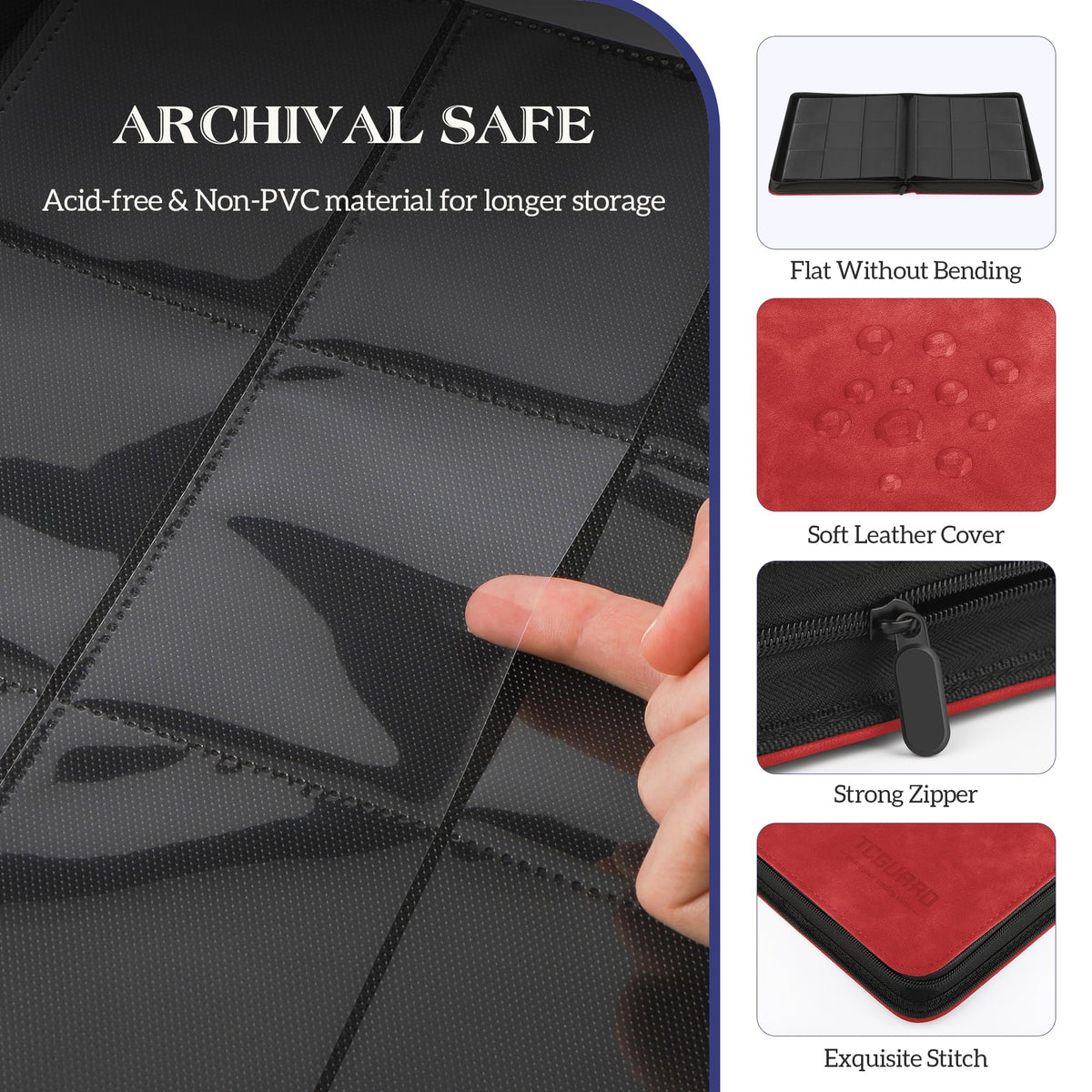 TCGUARD binder zipper closure protecting cards while traveling.