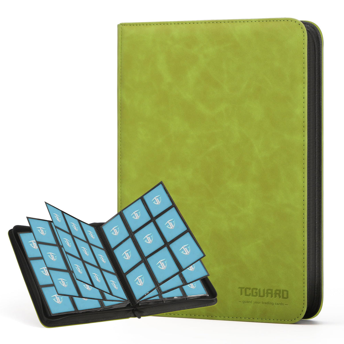 TCGUARD binder with zipper closure protects cards during transport.