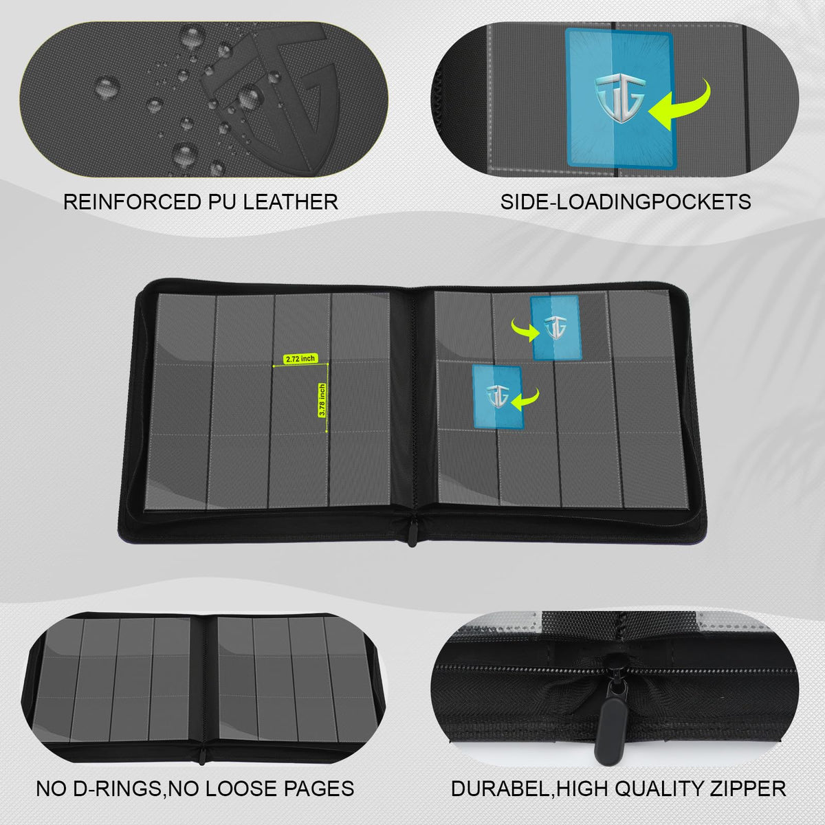 TCGUARD waterproof soft PU leather exterior with sturdy zipper for travel protection.