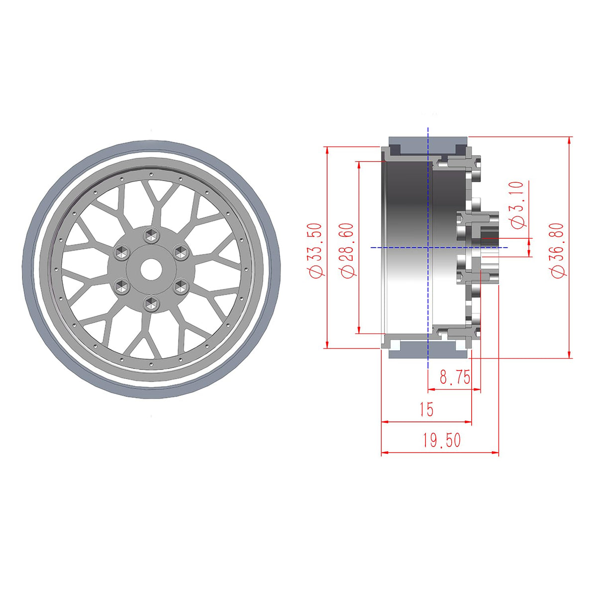 TCRC 7mm hex direct-fit hubs for TRX4M and compatible models.