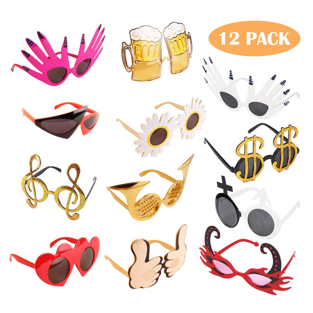 TD.IVES funny glasses 12-pack in vibrant colors for festive photo booths.