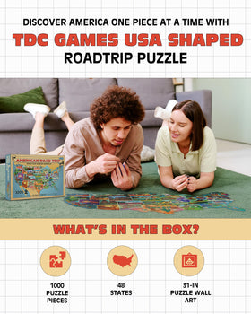 TDC Games US Map Puzzle box and artwork inviting a mindful family challenge