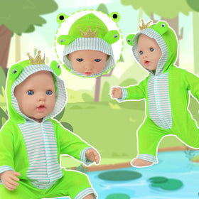 TDDS9 green frog jumpsuit for 14-18 inch dolls, easy dress-up and washing.