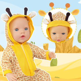 TDDS9 yellow duck jumpsuit for 14-18 inch dolls, bright and playful.