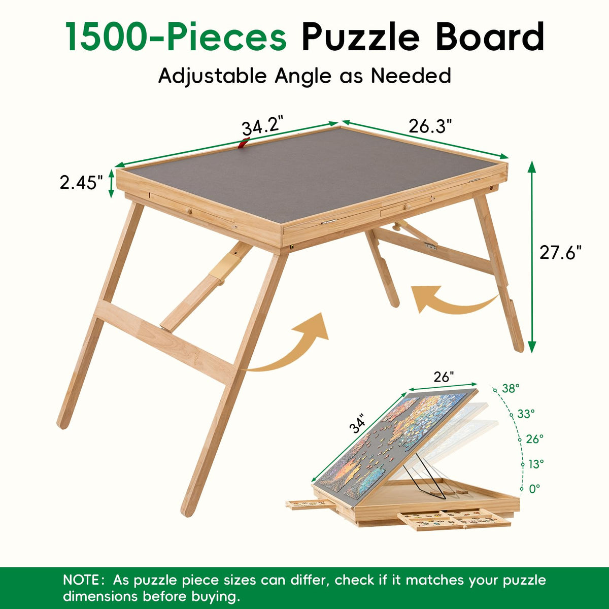 TEAKMAMA Puzzle Table drawers organized by color and border for sorting