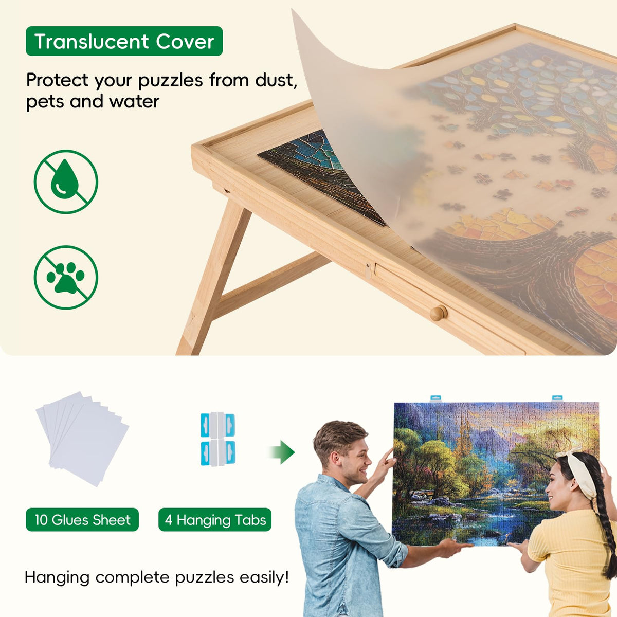 TEAKMAMA puzzle table storage capacity holds two 1500-piece puzzles