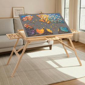 TEAKMAMA Puzzle Table displayed with tilt angles for ergonomic puzzle work