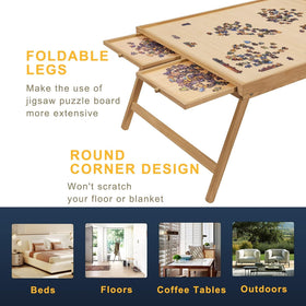 TEAKMAMA wooden puzzle board with legs provides sturdy support during play
