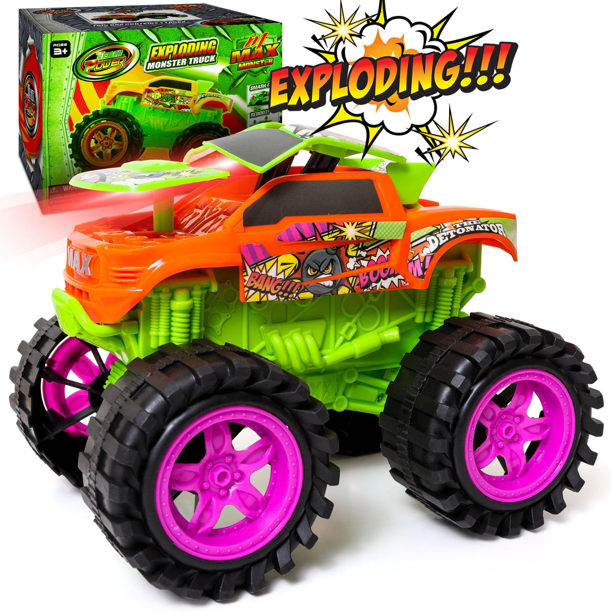 Team Power exploding monster truck crash action delivers thrilling impact play