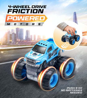 Team Power Monster Trucks 360 stunts capture spins and jumps in motion