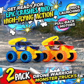 Team Power Monster Trucks Disc Launcher action shows air-launch capability.