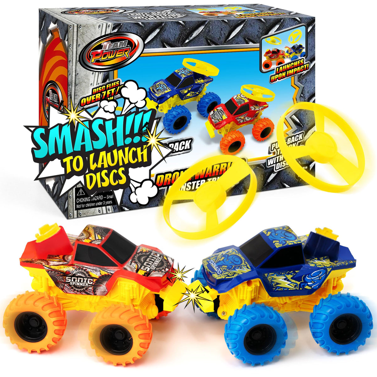 Team Power Monster Trucks Drone Warrior front view for head-to-head battles.