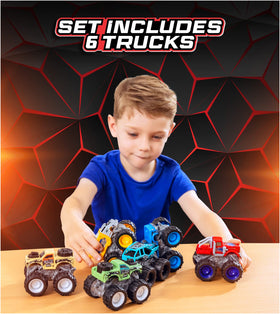 Team Power Monster Trucks giant wheels close-up highlight rugged tires for durable play