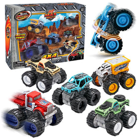 Team Power Monster Trucks six-pack box with giant wheels ready for action play
