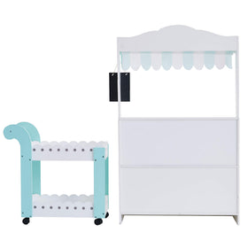 Bakery Stand awning features mint stripes to create a bright storefront.