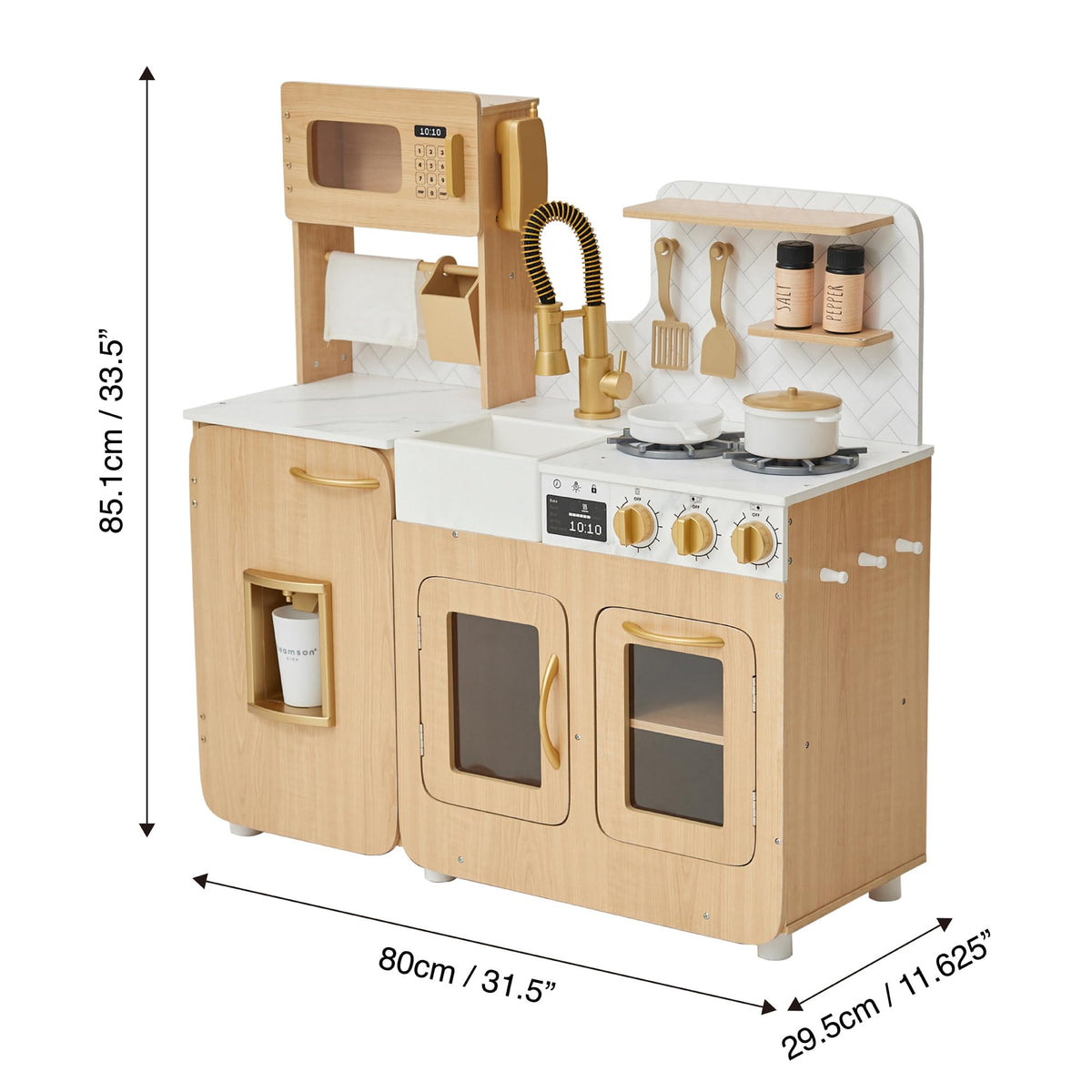 Teamson Kids Little Chef Cyprus microwave door detail, pretend appliance realism.