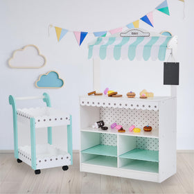 Teamson Kids My Dream Pastry Cart rolls smoothly for mobile pretend cafe.