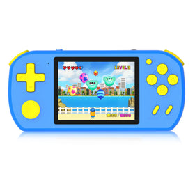 TEBIYOU handheld console with ergonomic grip designed for kid-sized hands.