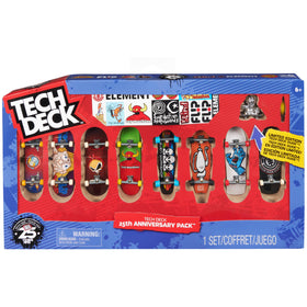 Tech Deck 25th Anniversary boards with authentic graphics for realistic fingerboard play.