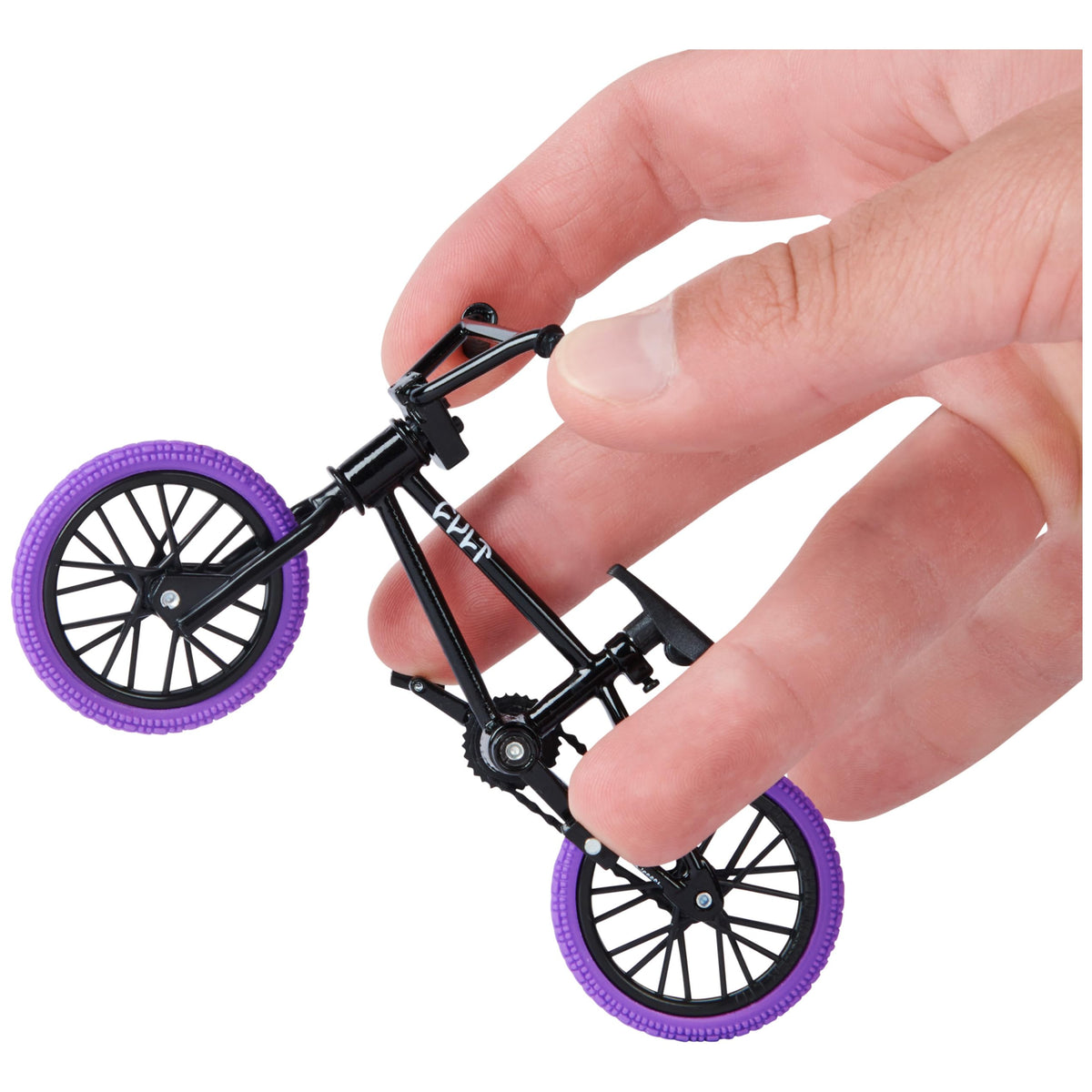 Tech Deck BMX Finger Bike 3-Pack rear view reveals rubber tires and working wheels.