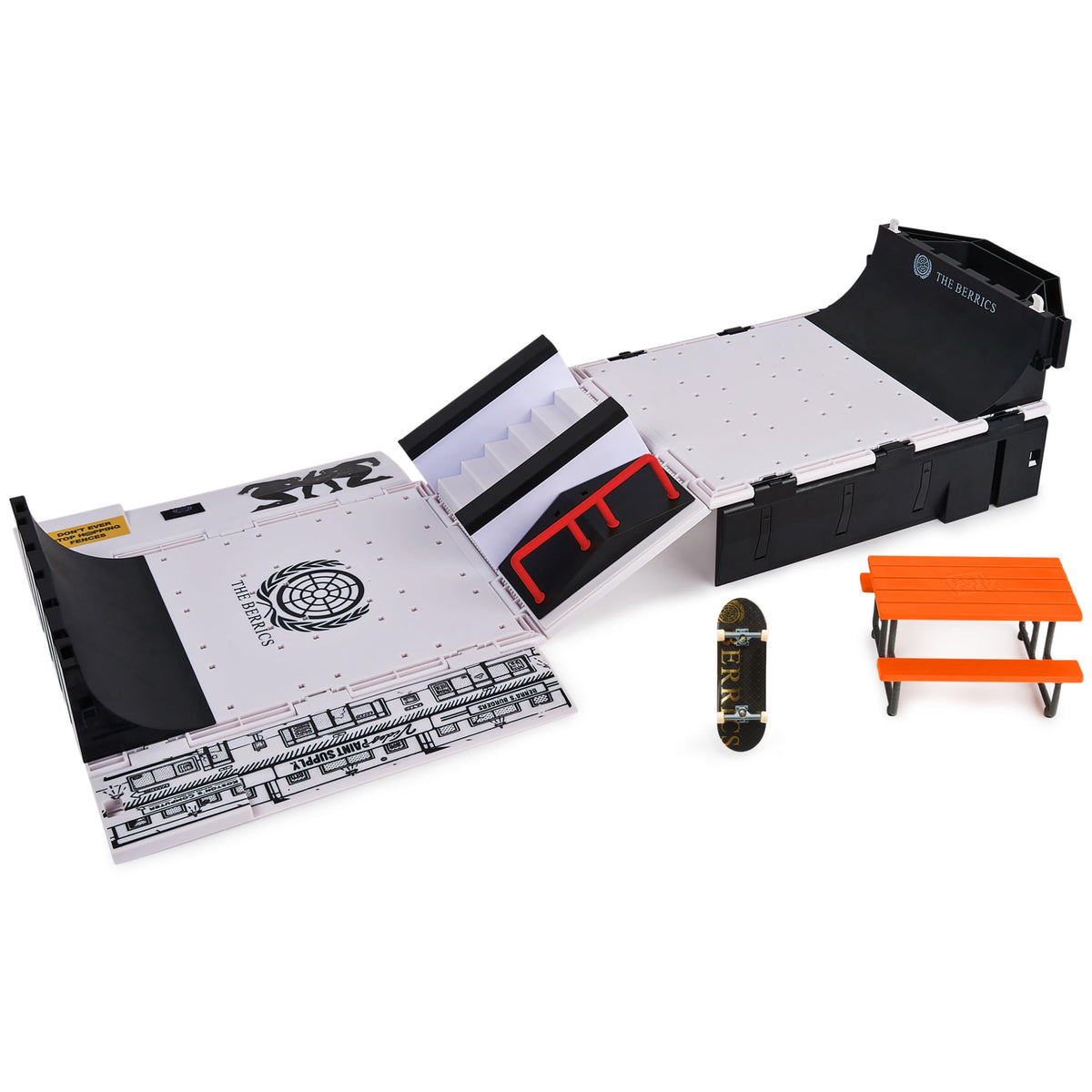 Tech Deck included accessories such as handles and connectors simplify setup and storage.