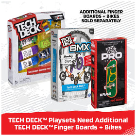 Tech Deck staircase and rail setup offers multi-level grinds and transitions.