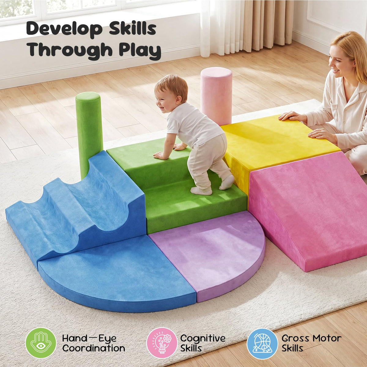 Teckid 8-piece half-moon blocks enabling imaginative stacking.