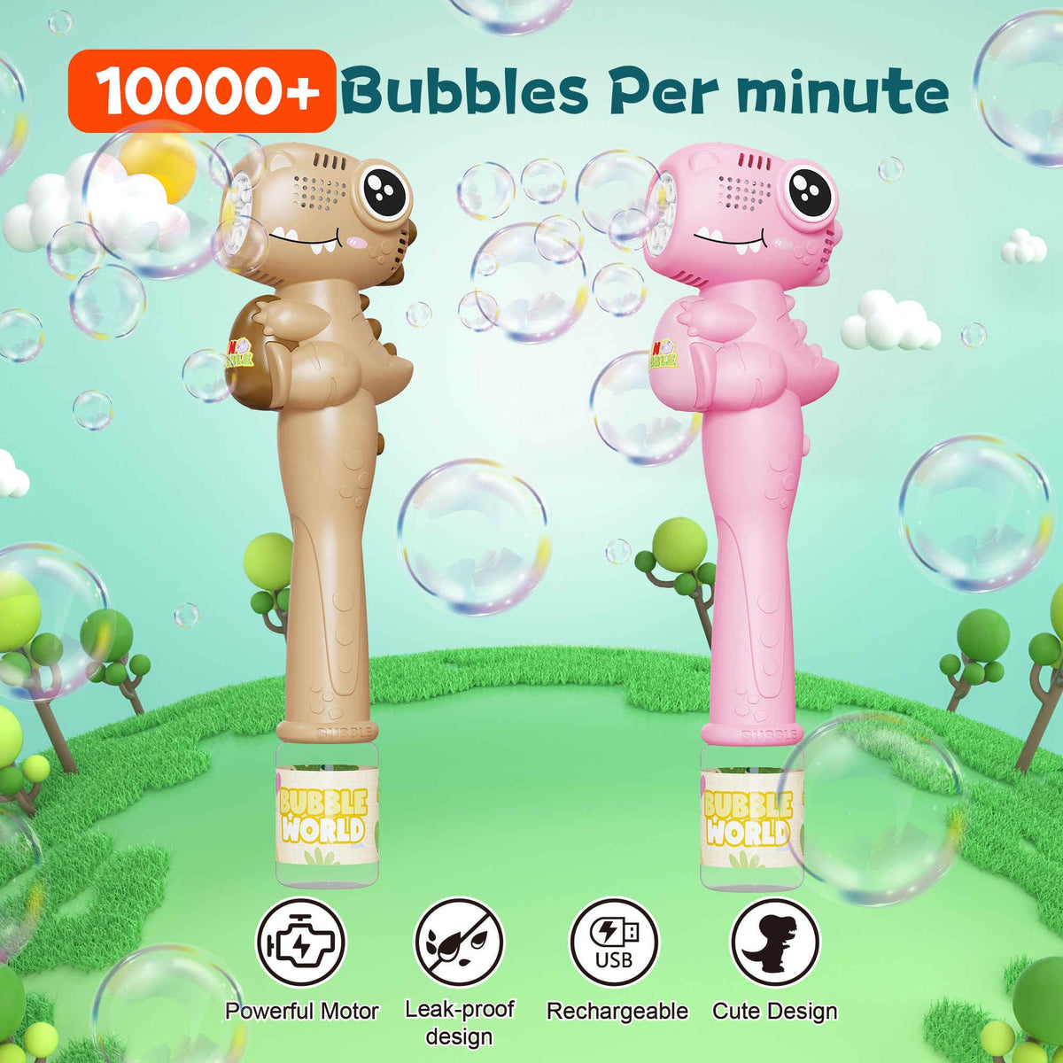 TECKMICO bubble wands shown with rechargeable batteries for quick setup