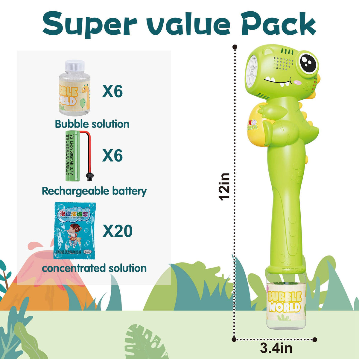 TECKMICO bubble wands in dinosaur design with LED lighting for parties