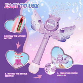 TECKMICO princess bubble wand blue featuring wings and bright bubbles.