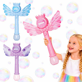 TECKMICO princess bubble wand pink with crown and LED lights for magical outdoor play.