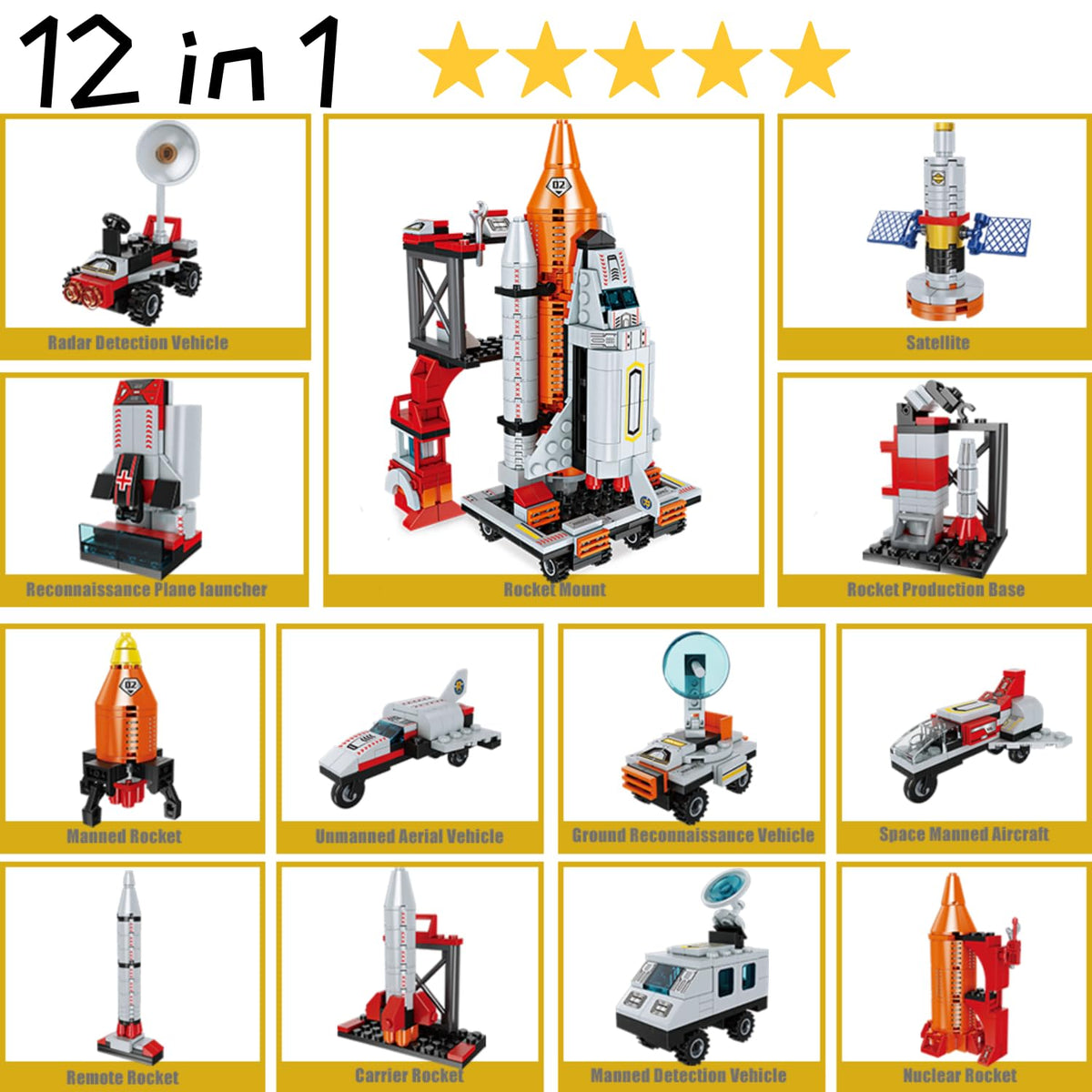 Tecnobicho Space Rocket STEM kit pieces spread out for creative engineering exploration