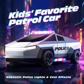 Tecnock RC truck undercarriage LEDs glow for immersive patrol visuals during play.