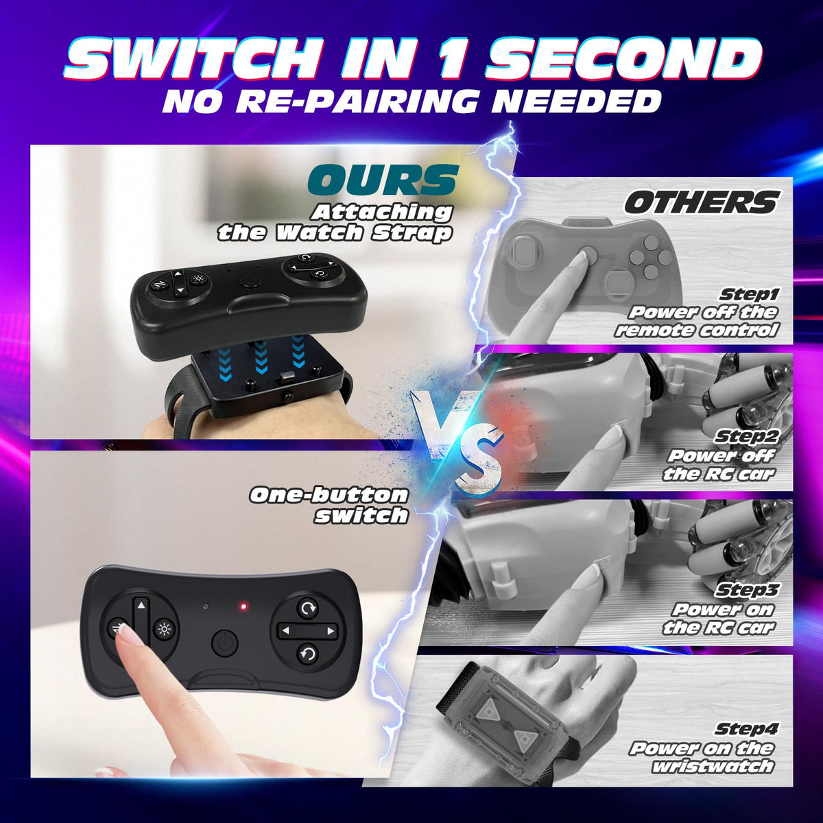 Tecnock 2.4GHz connection delivers smooth multiplayer racing.