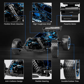 Tecnock RC car durable PVC shell withstands rough indoor and outdoor use.