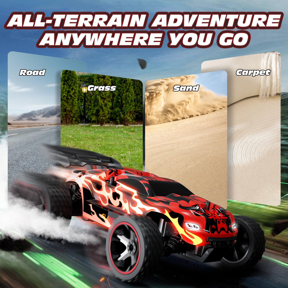 Tecnock RC car durable shell and shock-resistant chassis for rough outdoor surfaces