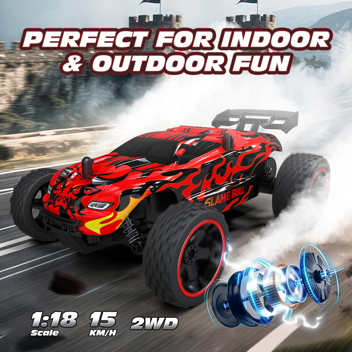 Tecnock RC car LED headlights illuminate dim play area for night fun