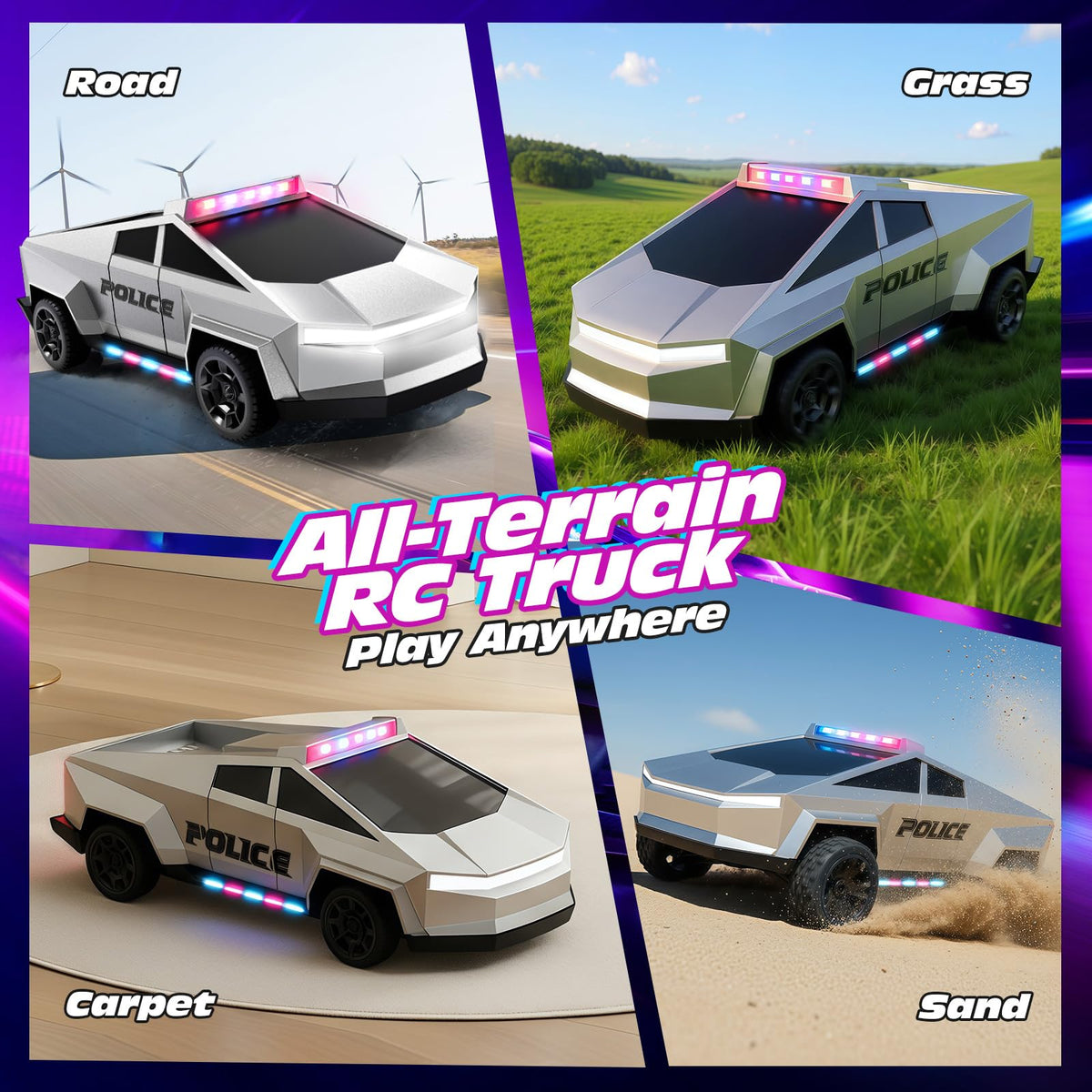 Tecnock RC truck 2.4GHz control provides stable range for smooth driving.
