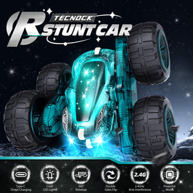 Tecnock remote control car performing 360-degree spins and 180-degree flips.