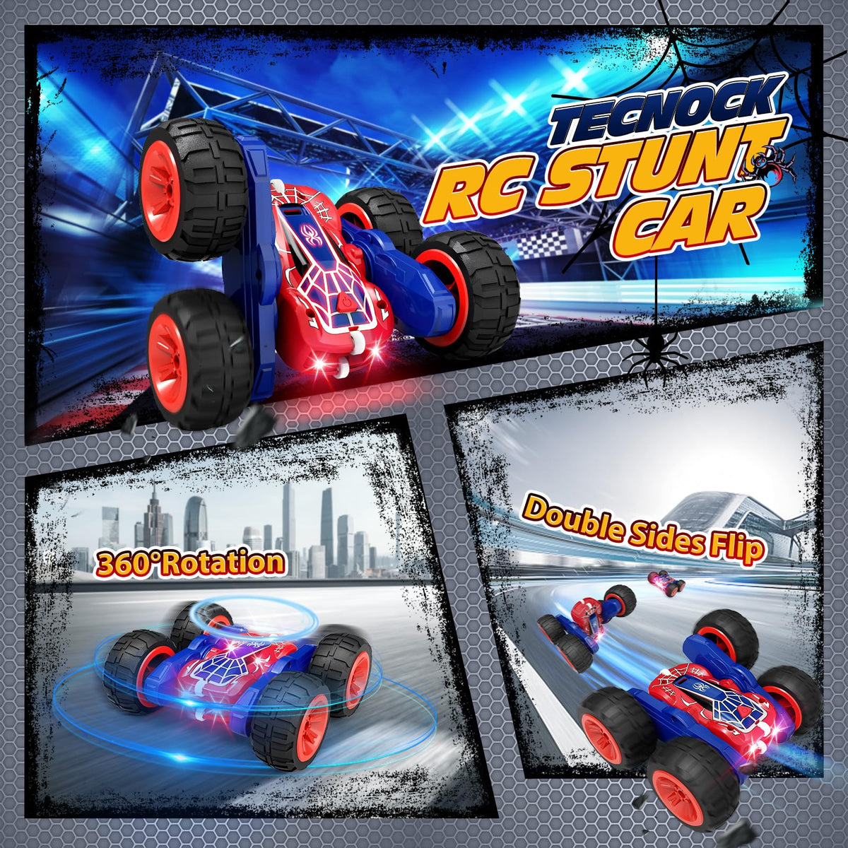 Tecnock Spider RC car with USB-C charging for quick, easy recharges