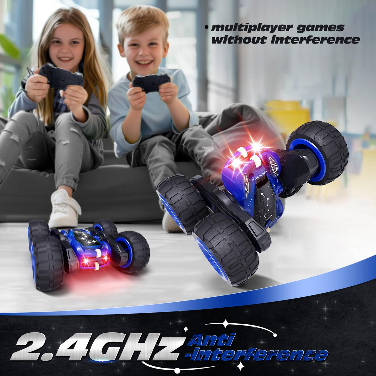 Tecnock 180-degree flips add dramatic stunts to playtime.