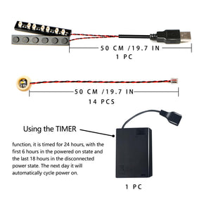 TEDDOO LED dots powered by USB; flexible setup for toy models.