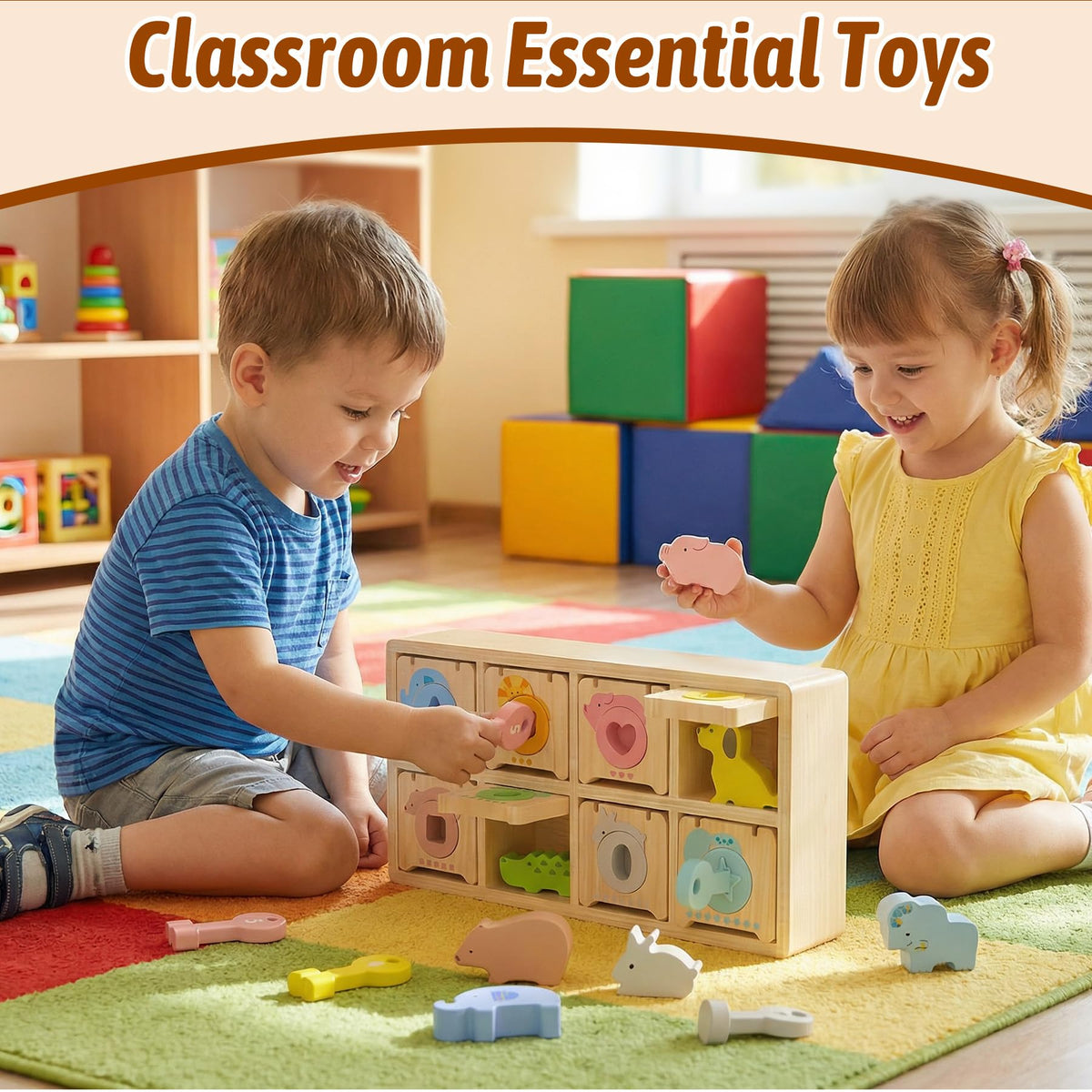 Teekdeer keyhole unlocking activity supports fine motor precision and problem-solving delight.