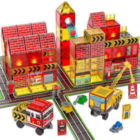 Teekdeer magnetic tiles fire-truck image showing imaginative play and fine motor development.