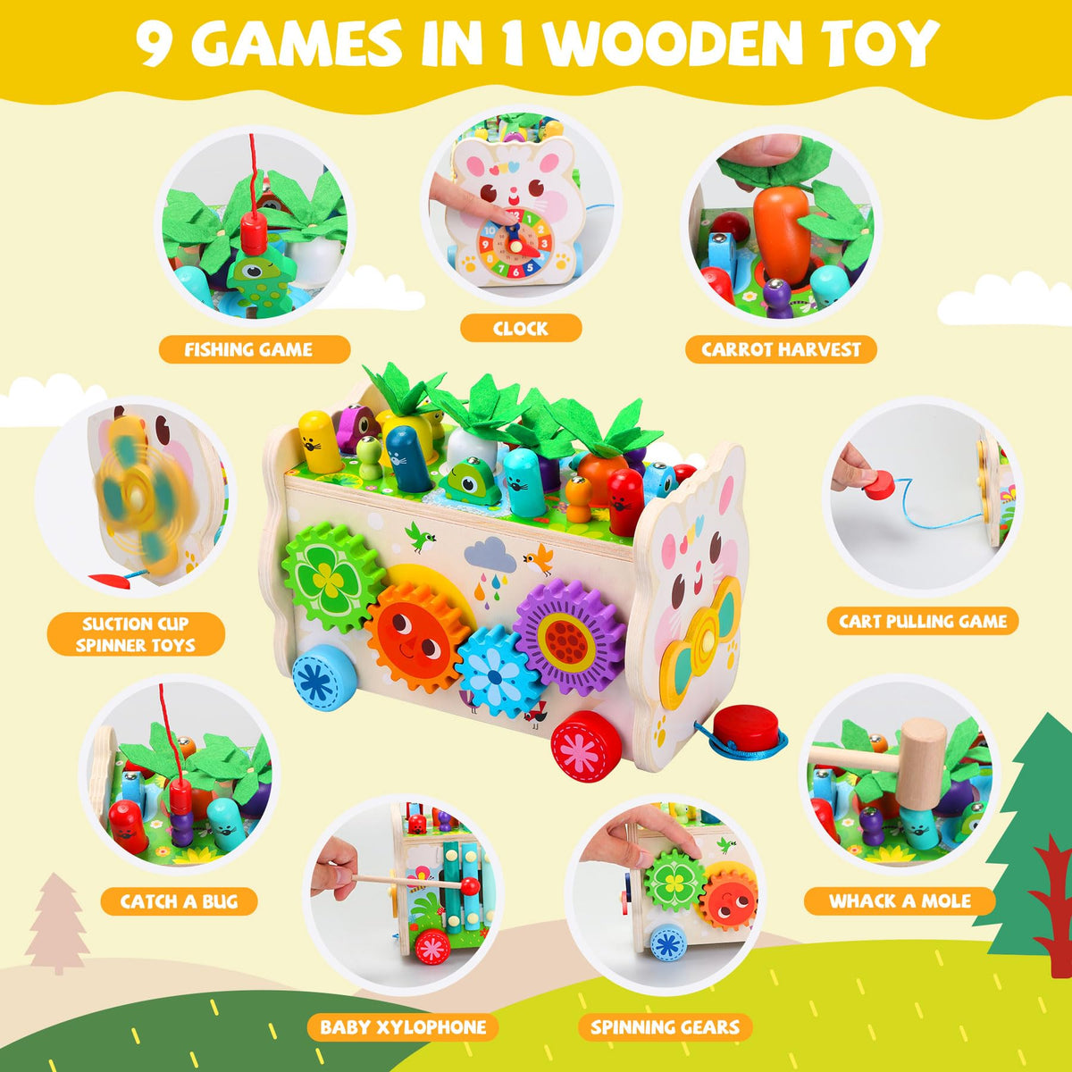 Teekdeer wooden hammering toy with two soft hammers for shared play