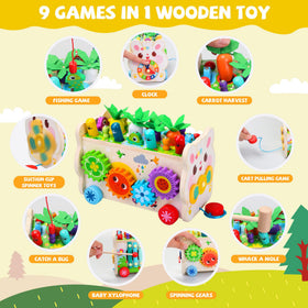 Teekdeer wooden hammering toy with two soft hammers for shared play