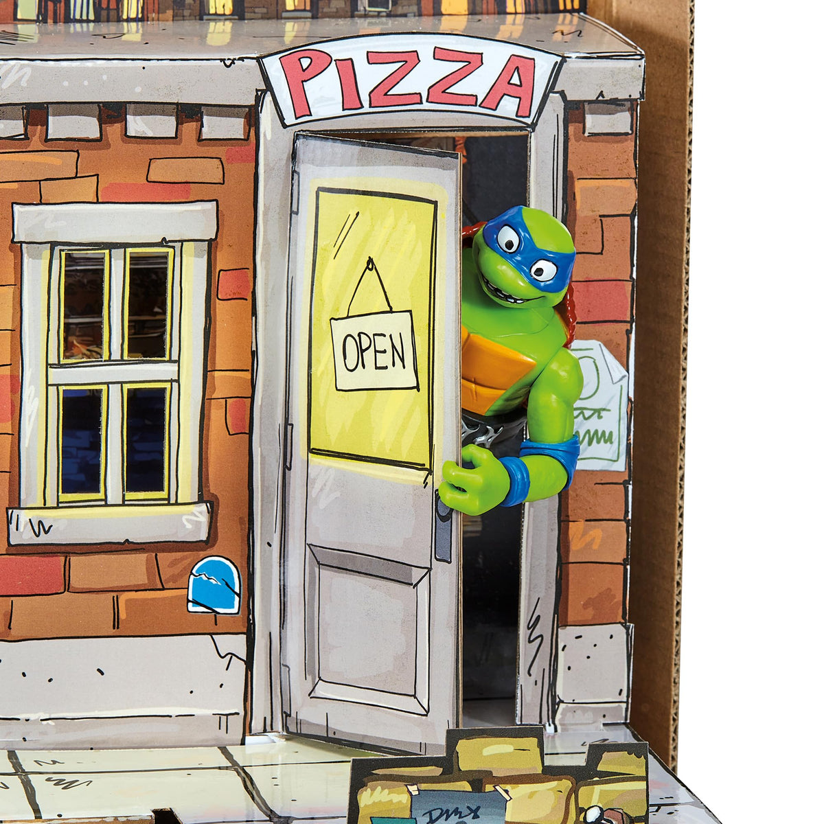 Detailed TMNT artwork on the pop-up trunk for display.