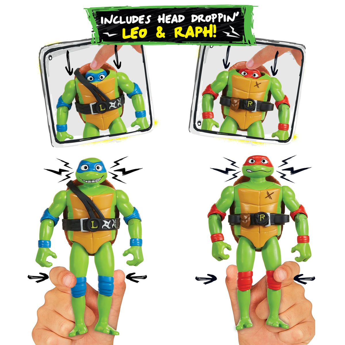 Two Head Droppin' Turtles included for quick cover and action.